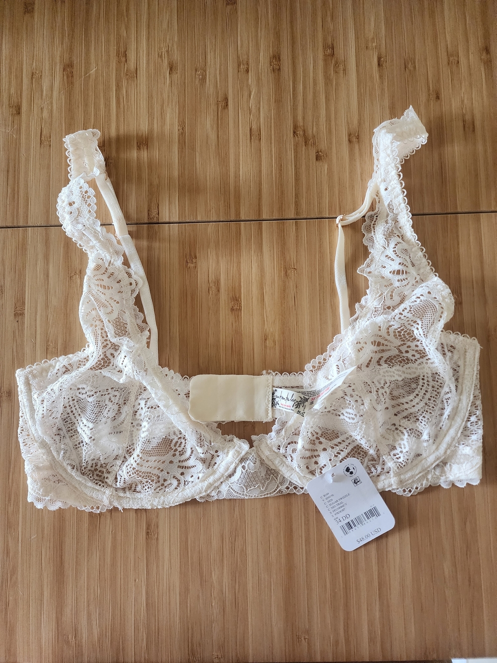 Free People Lace Lover Plunge Underwire Bra Ivory Cream Lingerie Bralette